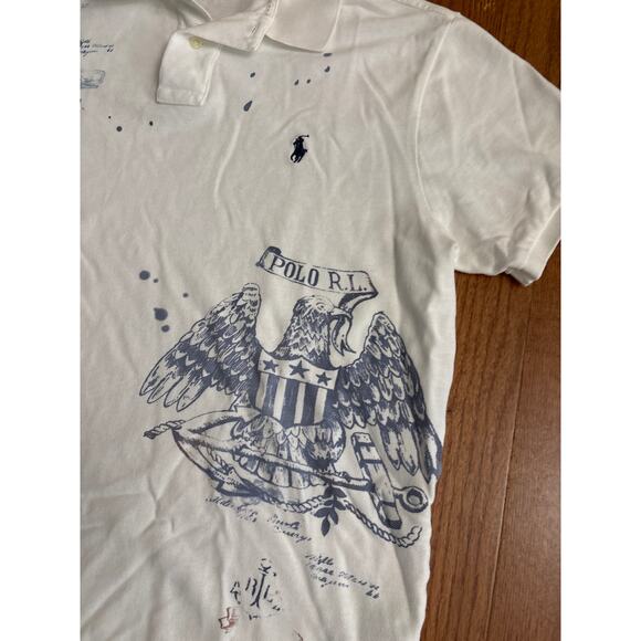 Polo Ralph Lauren White Logo Crest Nautical Pique Men's Polo Shirt Size Large - Picture 2 of 7